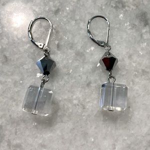 Clear and Black Rhinestone Cube Earrings